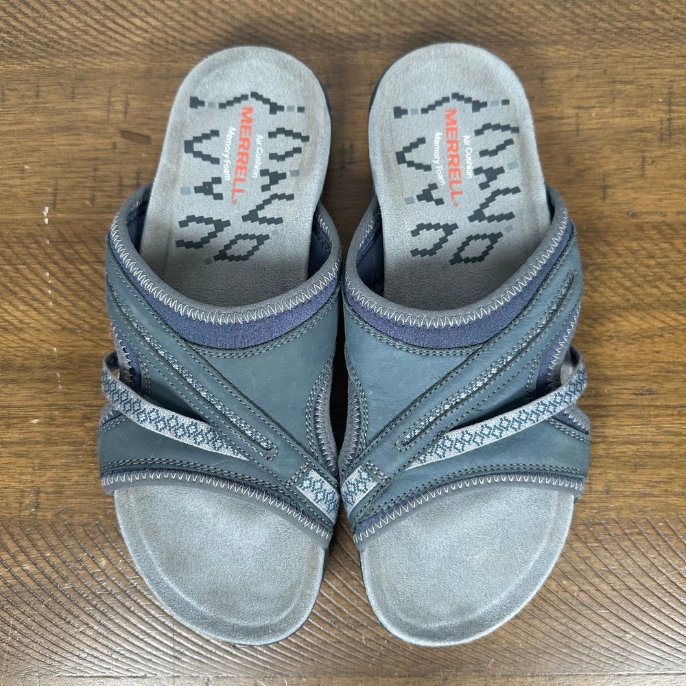 Merrell Sandals Women 8 Gray Slate Terran Slide II Leather Comfort Walking Shoes